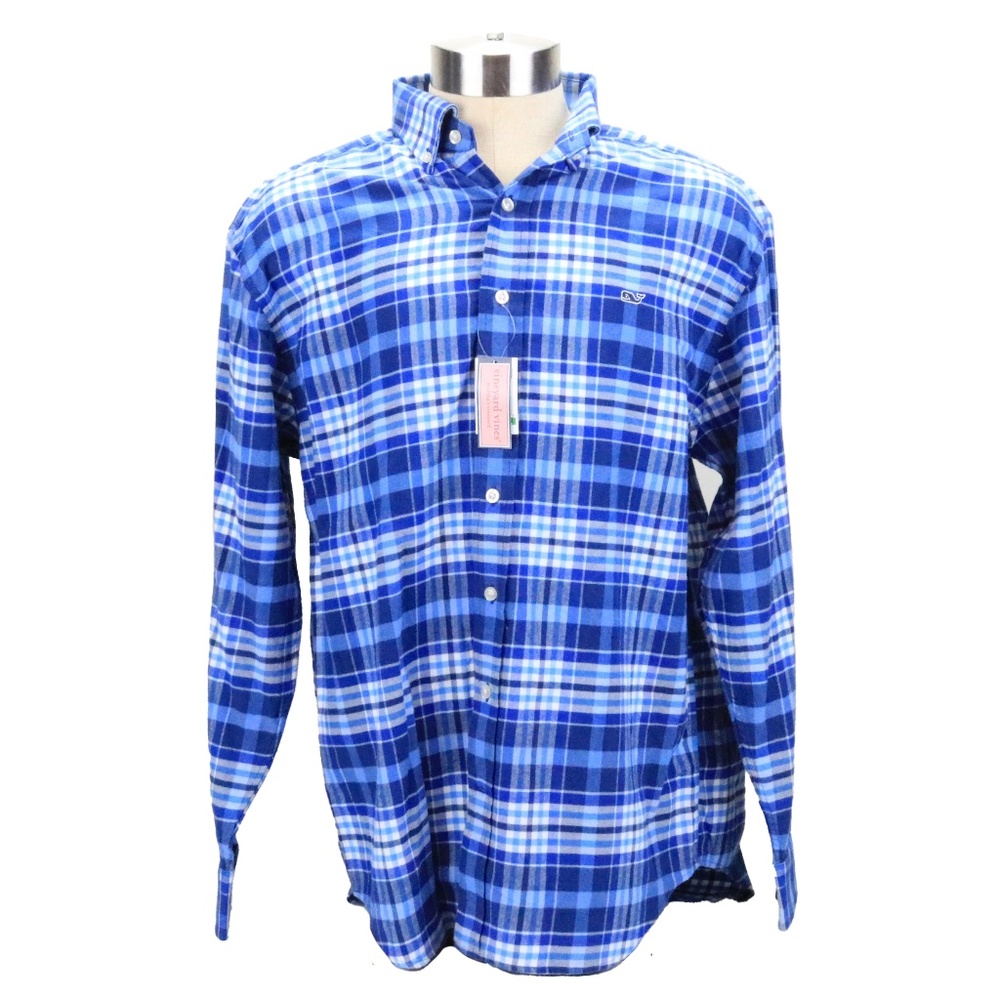 New $130 Large Vineyard Vines Long Sleeve Button Down Shirt Men’s Blue Flannel